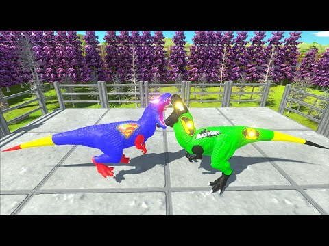 GREEN BATMAN T-REX VS SPIDERMAN T-REX DEATH FALL JURASSIC PARK - Animal Revolt Battle Simulator