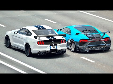Bugatti Chiron Pur Sport vs Ford Mustang Shelby 500 Tuned - Drag Race 20 KM