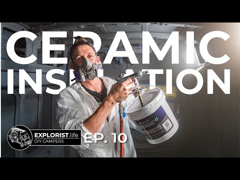 Spraying Lizard Skin Ceramic Insulation in our DIY Ford Transit Camper Van