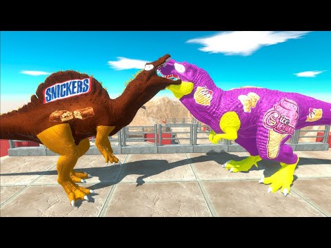 ⚡ SNICKERS SPINOSAURUS vs ICE CREAM T-REX DEATH RUN - 🦖 Animal Revolt Battle Simulator 🦕