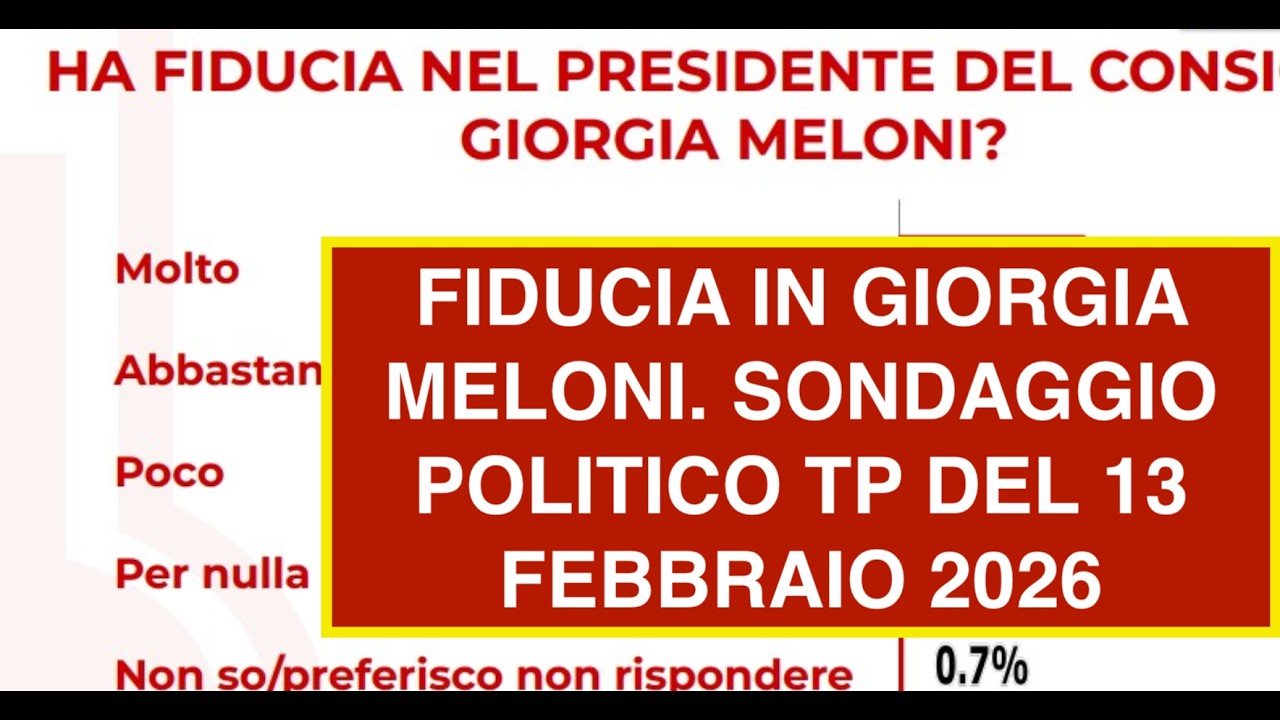 FIDUCIA IN GIORGIA MELONI. SONDAGGIO POLITICO TP DEL 13 FEBBRAIO 2026