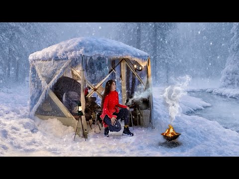 -16℃ ❄ Starker Schnee gefrorener Wald Wintergewächshauszelt Solo Camping