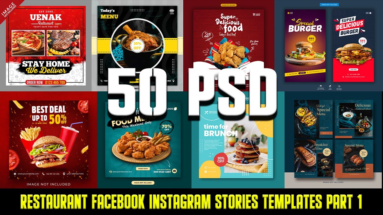 50 Restaurant Facebook Instagram Stories Photoshop Tutorial