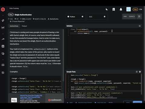 Codewars Python Sleigh Authentication