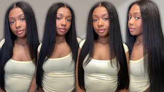 🔥YOU NEED THIS NATURAL YAKI STRAIGHT WIG WITH KINKY EDGES!| 7x5 BYE BYE KNOTS| Ft Nadula hair Amazon