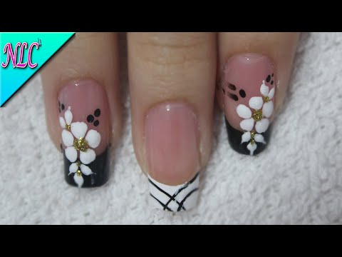 DISEÑO DE UÑAS A BLANCO Y NEGRO FLORES Y FRANCÉS FÁCIL DE HACER – FLOWERS NAIL ART – FRENCH NAIL ART