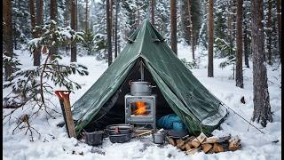 SNOW CAMPING WITH MY DOG | CAMPING LIFE IN WINTER WOODS