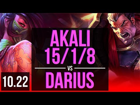 AKALI vs DARIUS (TOP) | 15/1/8, 2.2M mastery, Legendary, 500+ games | BR Grandmaster | v10.22