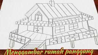 Cara Menggambar Rumah Panggung Perspektif 2 Titik Hilang