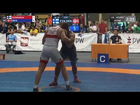1/4 GR - 97 kg: M. KUOSMANEN (FIN) v. M. BAK (DEN)