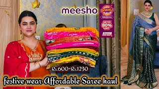 Meesho Maha Diwali sale Special Affordable festive Saree haul @poojarikichoyal