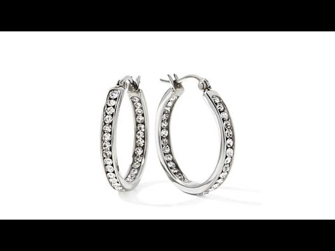 Stately Steel Crystal Inside/Outside 1" Hoop Earrings
