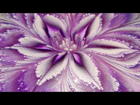 (792) 🌸 AMAZING 3D Acrylic pour FLOWER painting 🌸~ Purples and Silver ~ 🐷 TLP pigments in Fluid Art