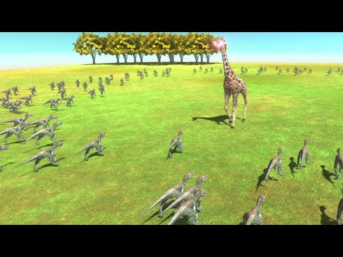 LEVEL 9999 Giraffe vs 150 Velociraptor Animal Revolt Battle Simulator
