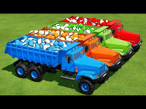TRANSPORTING COLORED POKEBALLS WITH KRAZ COLORED TRUCKS - Farming Simulator 22
