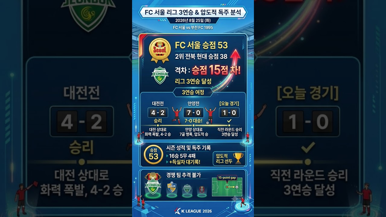 승점 15점 차 압도적 독주! 10년 만의 우승 노리는 FC 서울 #FC서울 #K리그 #K리그1 김기동 클리말라 정승원 #축구