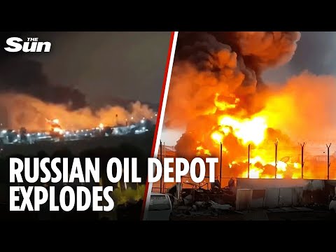 Ukraine strike causes THIRTY explosions at Russian oil depot close to airport used by Putin