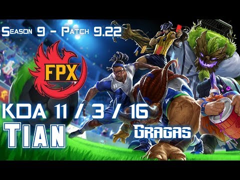 FPX Tian GRAGAS vs LEE SIN Jungle - Patch 9.22 EUW Ranked
