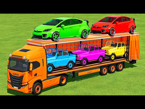 TRANSPORTING  MINI JEEP & TOYOTA CARS WITH IVECO TRUCK - Farming Simulator 22