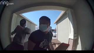 DANGER AT DOOR: Suspect pretends to sell Sweets to woman as gang of thieves conduct home invasion