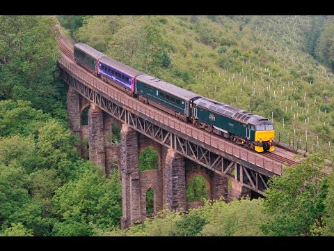 CLASS 57 57603 TINTAGEL CASTLE AT LARGIN VIADUCT WITH 2P70 1125 PAR - PLYMOUTH. 4-6-16.