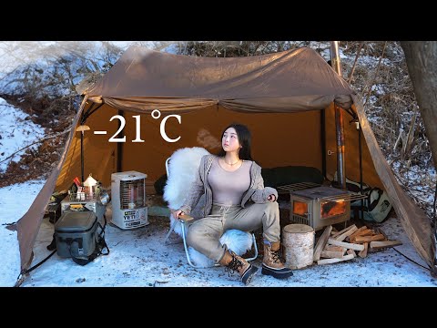 EXTREM KALT 21°C ❄️ HEISSES ZELTCAMPING IM SCHNEE . CAMPING-ASMR