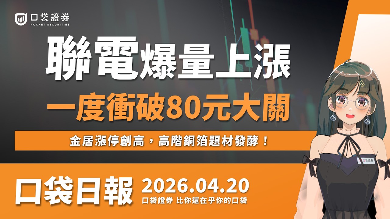 【口袋日報】聯電爆量上漲,一度衝破80元大關!金居漲停創高,高階銅箔題材發酵!2026.04.20