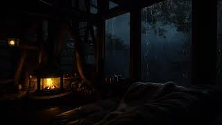 Download lagu Cozy Cabin Night with Fireplace Ambience for Deep Sleep | Rainy Night Relaxation mp3