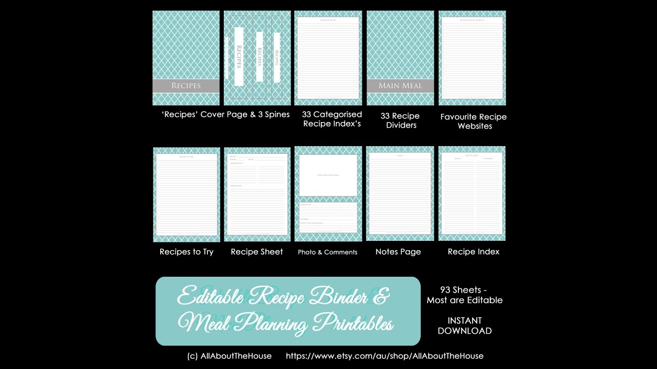 How to organize recipes: Editable printable quatrefoil recipe binder walkthrough