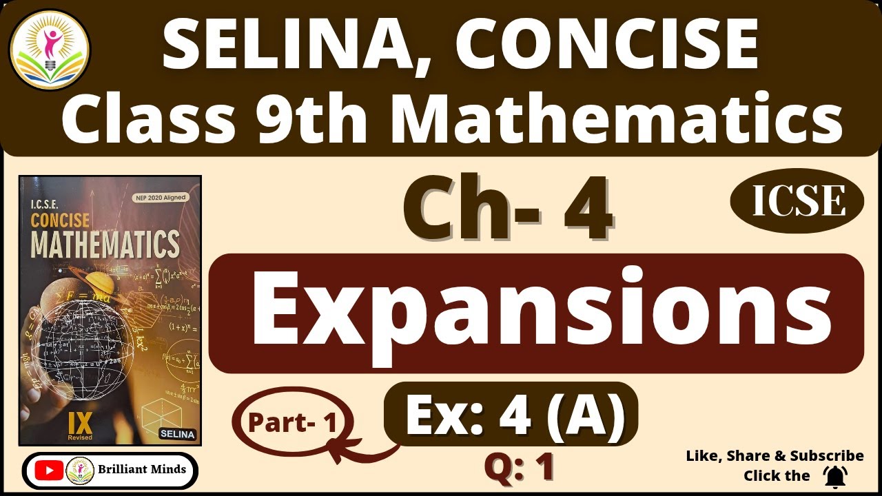 Class 9th ICSE | Selina Concise Math | Ch- 4 Expansions Ex: 4(A) Ques: 1 MCQs