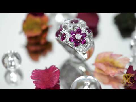 RR1200 White Gold Ring with diamonds & ruby. (18k White Gold)- www.shahinjewelry.com