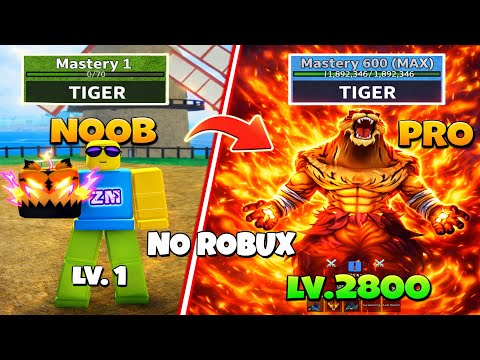 (NULL ROBUX) Vom Anfänger zum Maximallevel mit der *TIGER*-Frucht in Blox Fruits | Menschliche Ra...