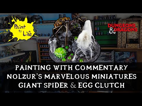 How to paint a Nolzur's Marvelous Miniatures Giant Spider & Egg Clutch for D&D – with commentary.