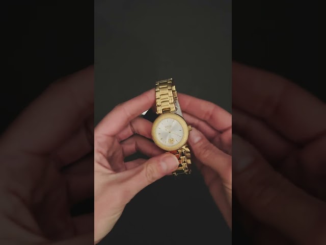 Vídeo relacionado con Versus Versace Brick Lane Lion - Reloj para mujer, caja de acero inoxidable en tono dorado de 36 mm, esfera negra de rayos solares, pulsera dorada, movimiento de cuarzo, resistente al agua hasta 3 ATM