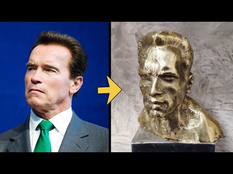 Casting Arnold Schwarzenegger bust - Motor Melt Down-  Hotmetal Trash to Treasure - Metal Melting