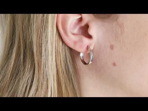 9ct White Gold Smooth Round Flat Hoop Earrings - 18mm