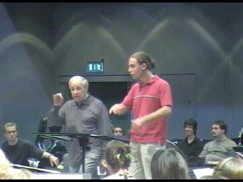 Boulez masterclass 2005 at the Lucerne Academy. Miguel Salmon Del Real, academy conductor.