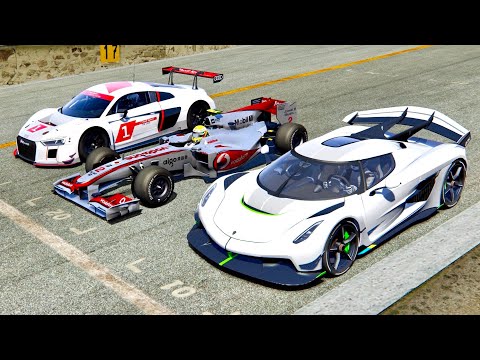 Koenigsegg Jesko vs McLaren F1 2010 vs Audi R8 LMS - Imola