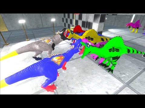 CARTOON 2X SUPERMAN T-REX vs TEAM BUMBLEBEE Dinosaur Rescue  - Animal Revolt Battle Simulator