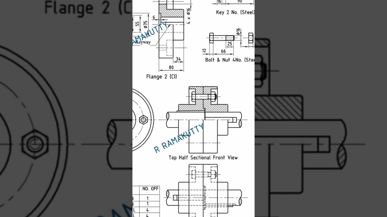 polytechnic 2 semester engineering drawing flange coupling