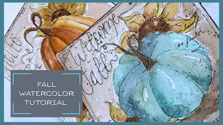 Fall Watercolor Tutorial | Pumpkins in Orange & Blue with Sunflowers #PumpkinPainting