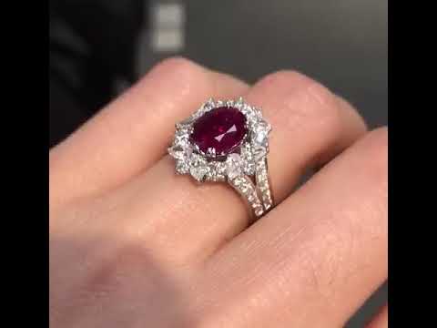 UNHEATED PIGEONS BLOOD RED BURMA RUBY 3.14 CT AND DIAMOND RING
