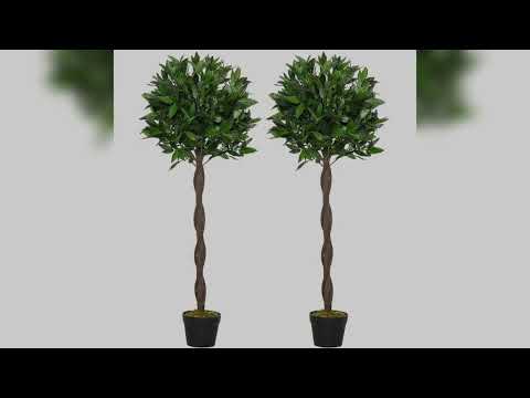 A must-have product! Outsunny Set Of 2 90/120cm Artificial Bay Laurel Topiary Trees w/ Pot Fake Pl