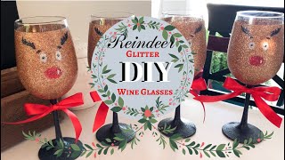 DIY Glitter Wine Glasses | Tutorial | Reindeer Wine Glasses