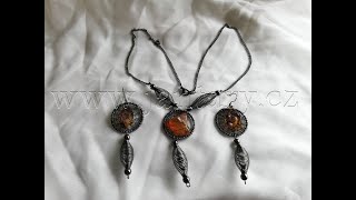 Náušnice z myanmarského jantaru+náhrdelník z polského jantaru SP-3