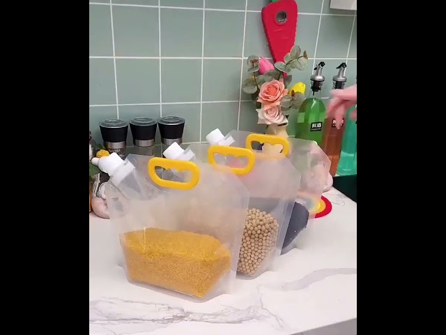 اكياس تخزين الحبوب والبقوليات شفافة 3 قطع محكمة الاغلاق بمقبض يسهل الحمل وسماكة لتحمل الأوزان