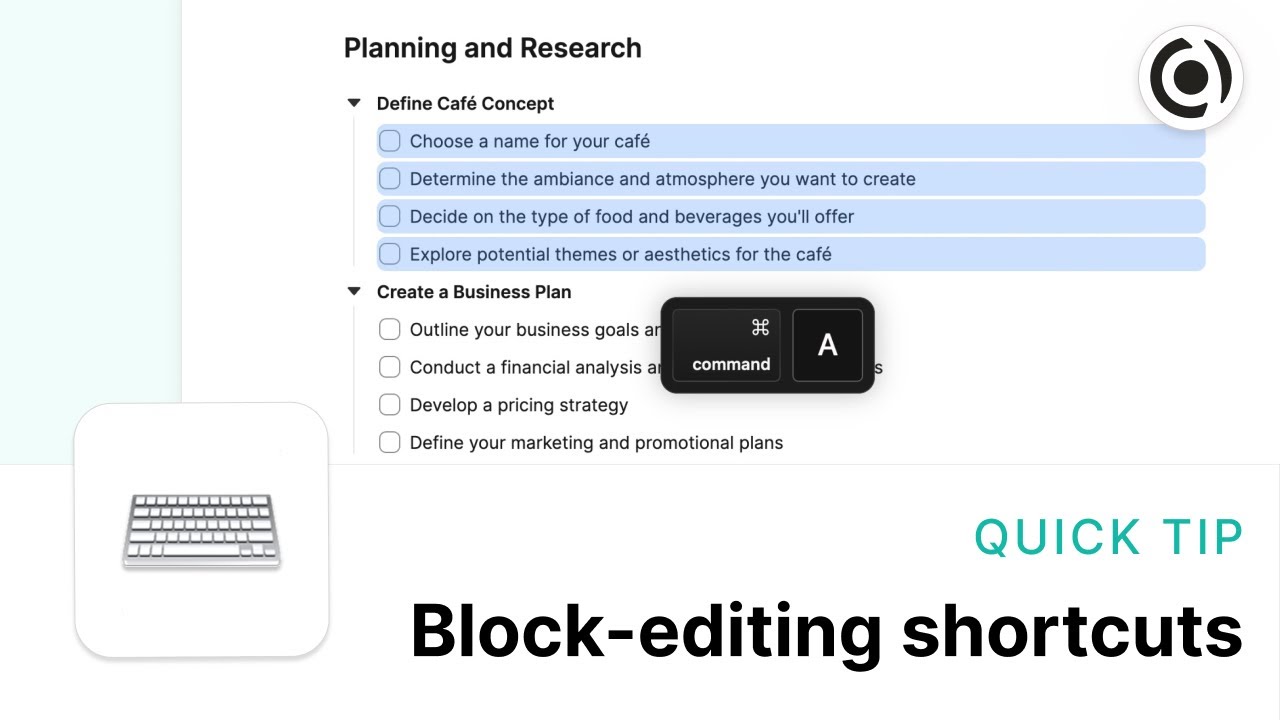 Block editing shortcuts