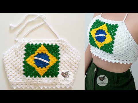 Top/cropped de crochê Brasil PP,P,M,G e GG