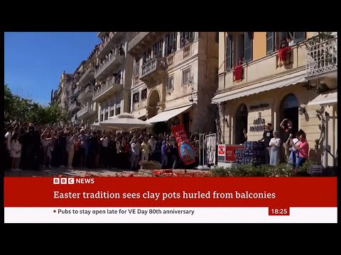 Botides tradition for Easter as large clay pots hurled to the ground in Corfu - 19/Apr/2025