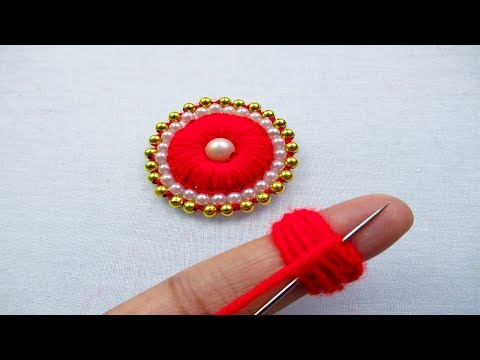 hand embroidery amazing trick with finger#new trick to make woolen flower with beads#wool flower